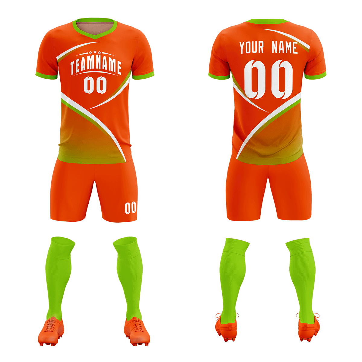 Custom Orange Neon Green Color Block Training Uniform For Men Soccer Sets Jersey