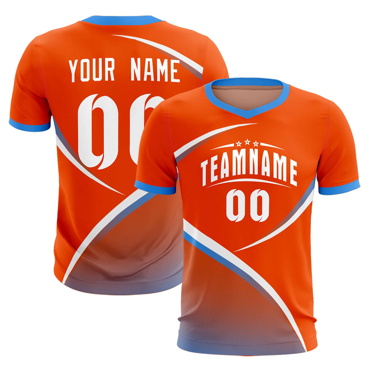 Custom Orange Powder Blue Color Block Training Uniform For Men Soccer Sets Jersey