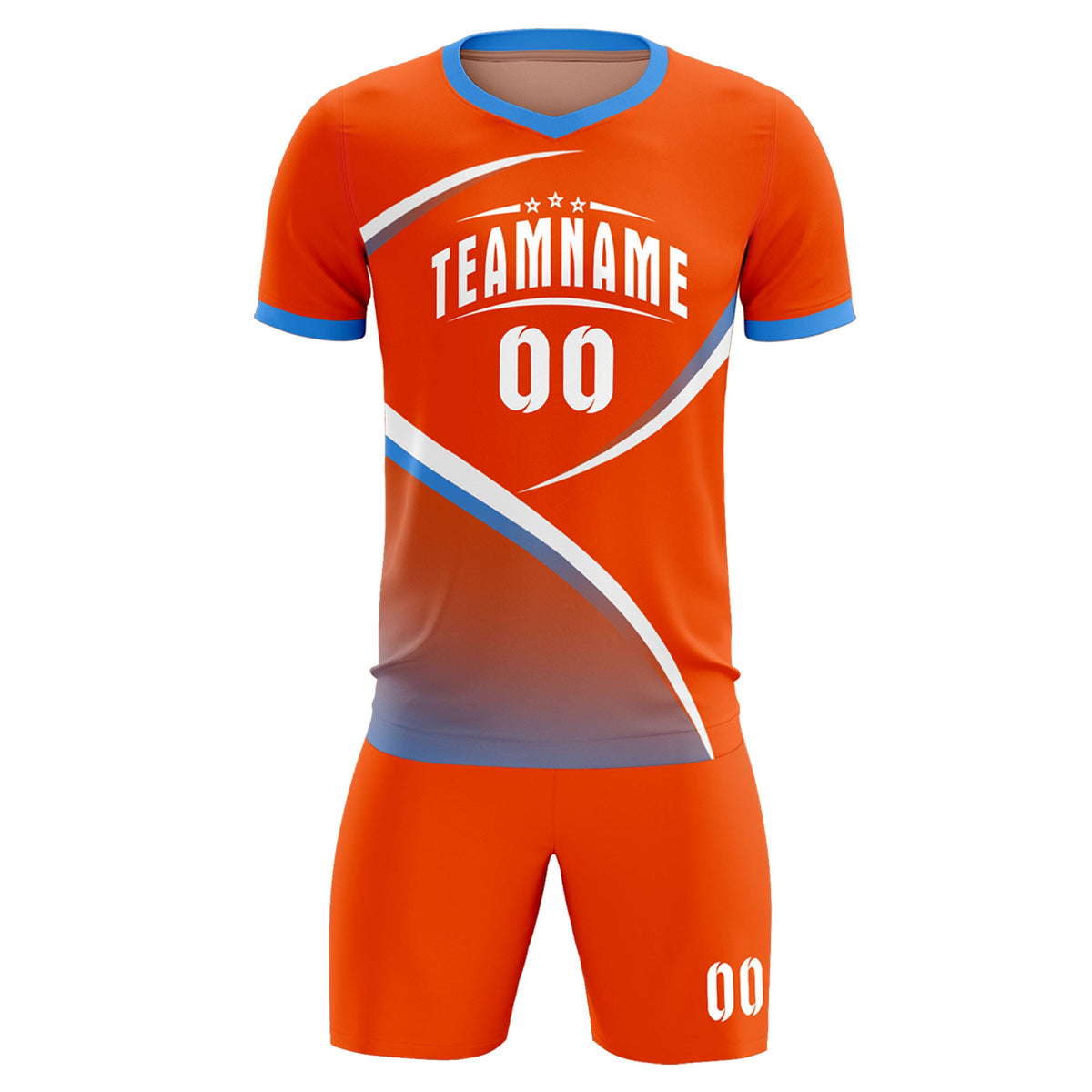 Custom Orange Powder Blue Color Block Training Uniform For Men Soccer Sets Jersey