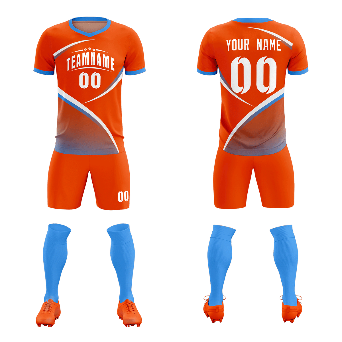 Custom Orange Powder Blue Color Block Training Uniform For Men Soccer Sets Jersey