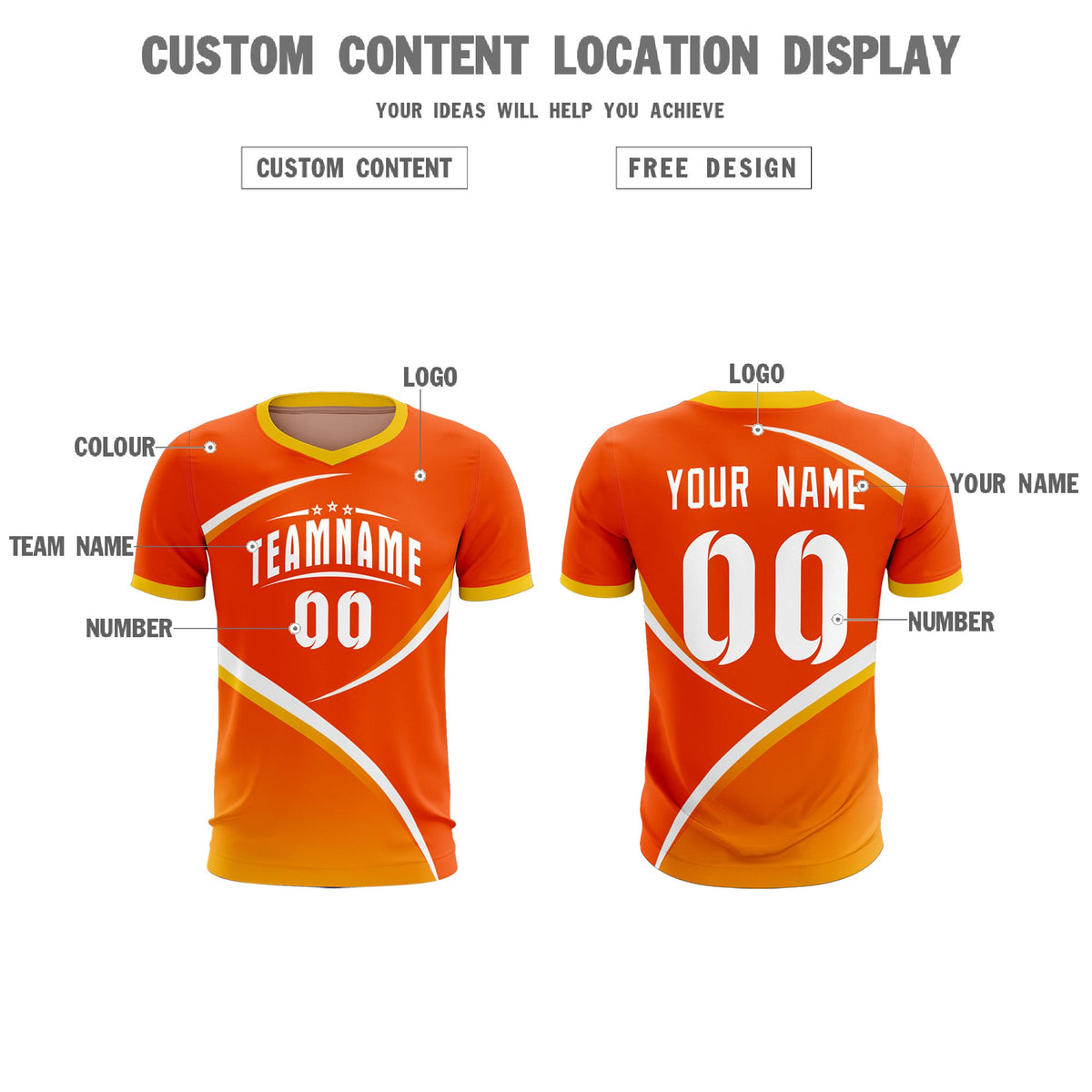 Custom Orange Gold Color Block Training Uniform For Men Soccer Sets Jersey