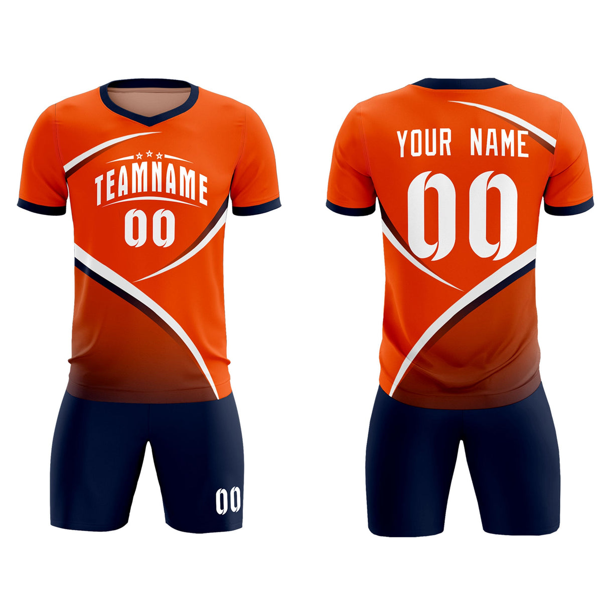 Custom Orange Navy Color Block Training Uniform For Men Soccer Sets Jersey