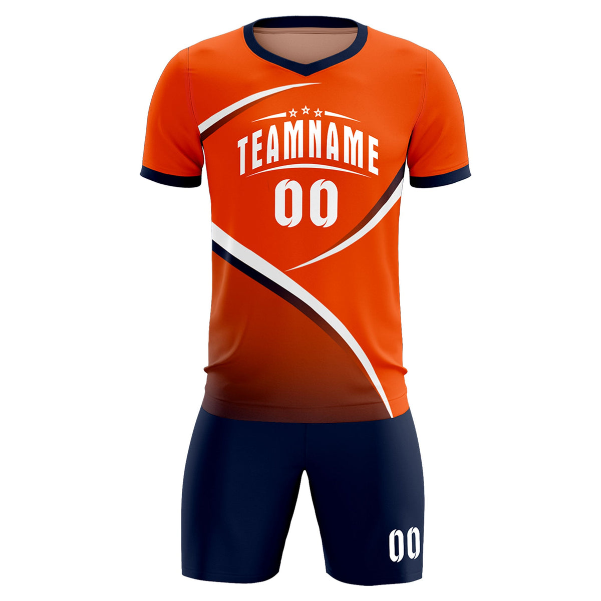 Custom Orange Navy Color Block Training Uniform For Men Soccer Sets Jersey