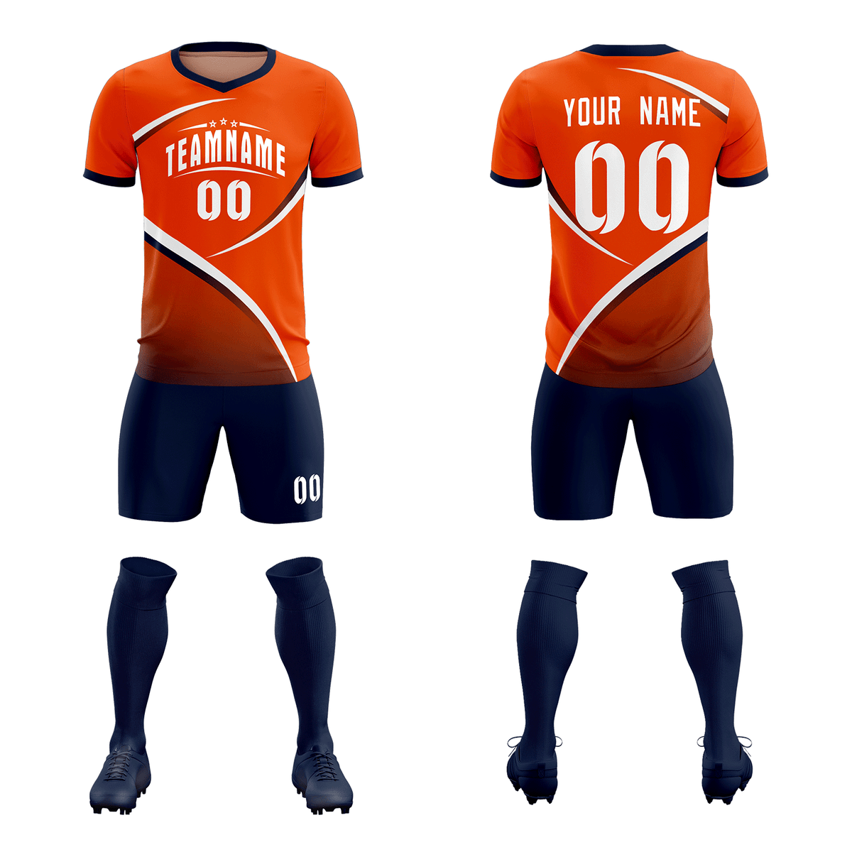 Custom Orange Navy Color Block Training Uniform For Men Soccer Sets Jersey