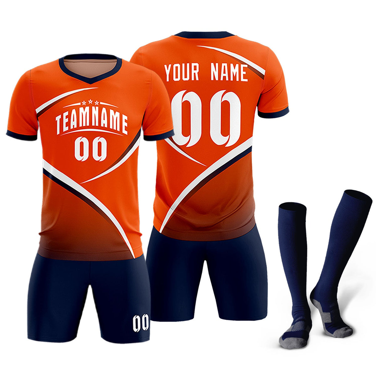 Custom Orange Navy Color Block Training Uniform For Men Soccer Sets Jersey