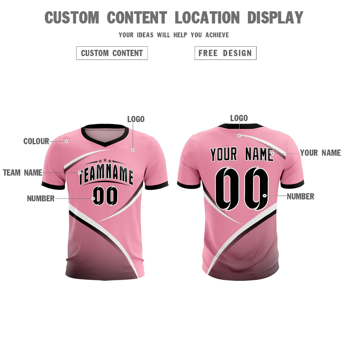 Custom Light Pink Black Color Block Training Uniform For Men Soccer Sets Jersey