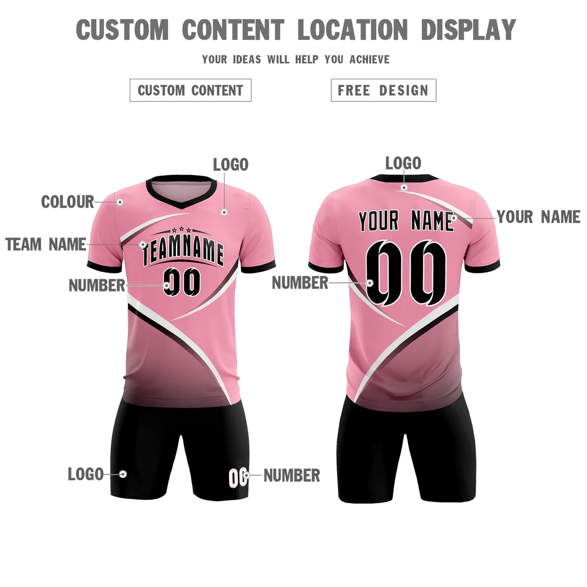 Custom Light Pink Black Color Block Training Uniform For Men Soccer Sets Jersey