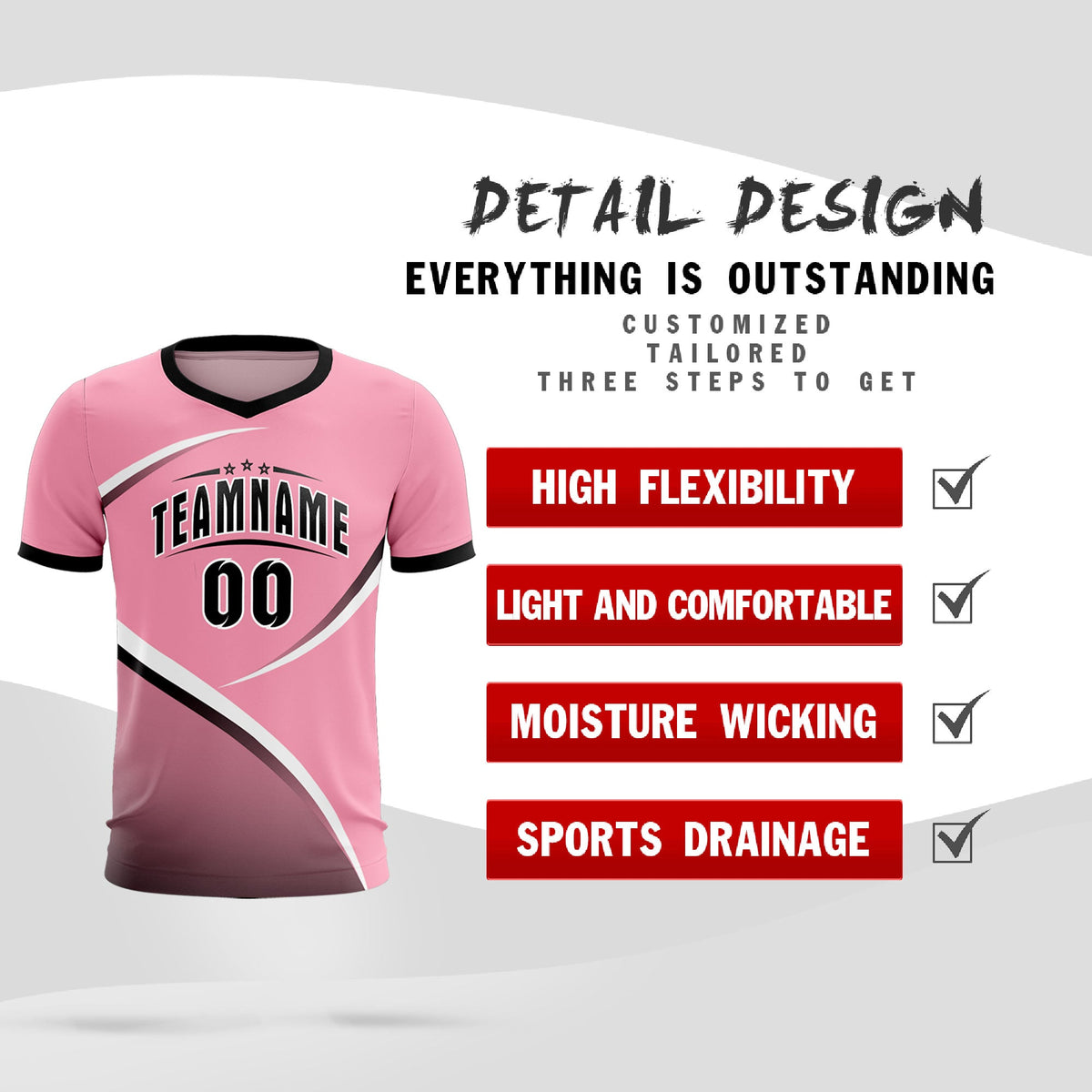 Custom Light Pink Black Color Block Training Uniform For Men Soccer Sets Jersey