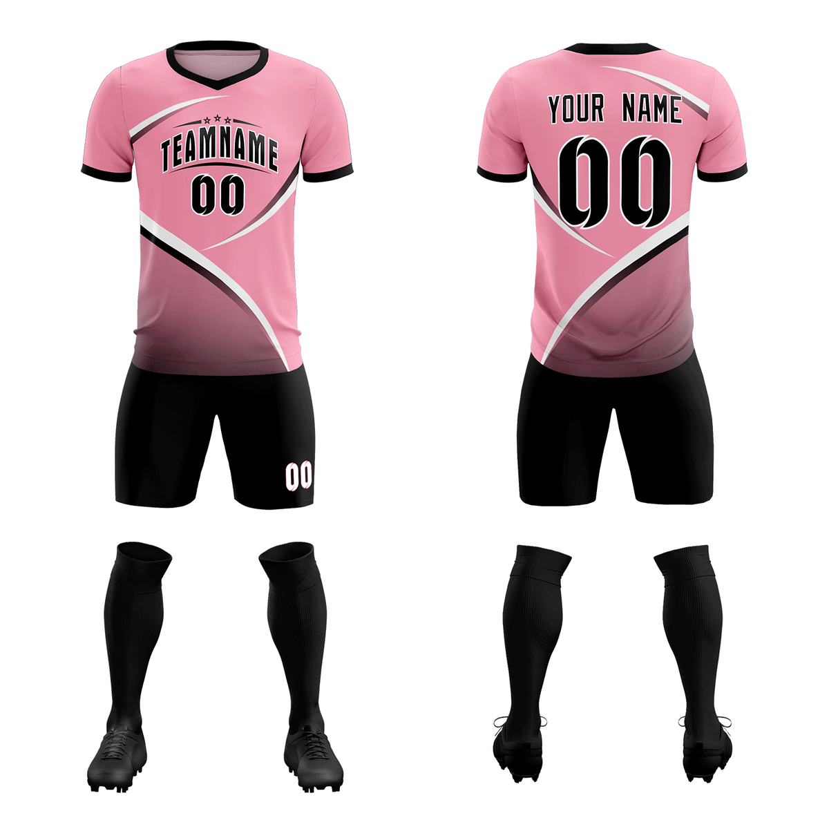 Custom Light Pink Black Color Block Training Uniform For Men Soccer Sets Jersey
