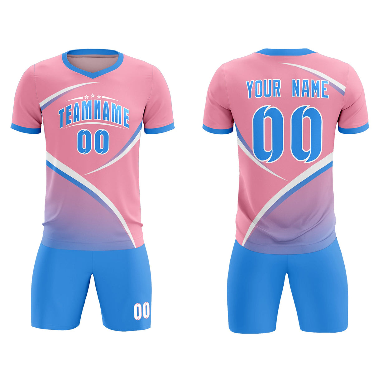 Custom Light Pink Powder Blue Color Block Training Uniform For Men Soccer Sets Jersey