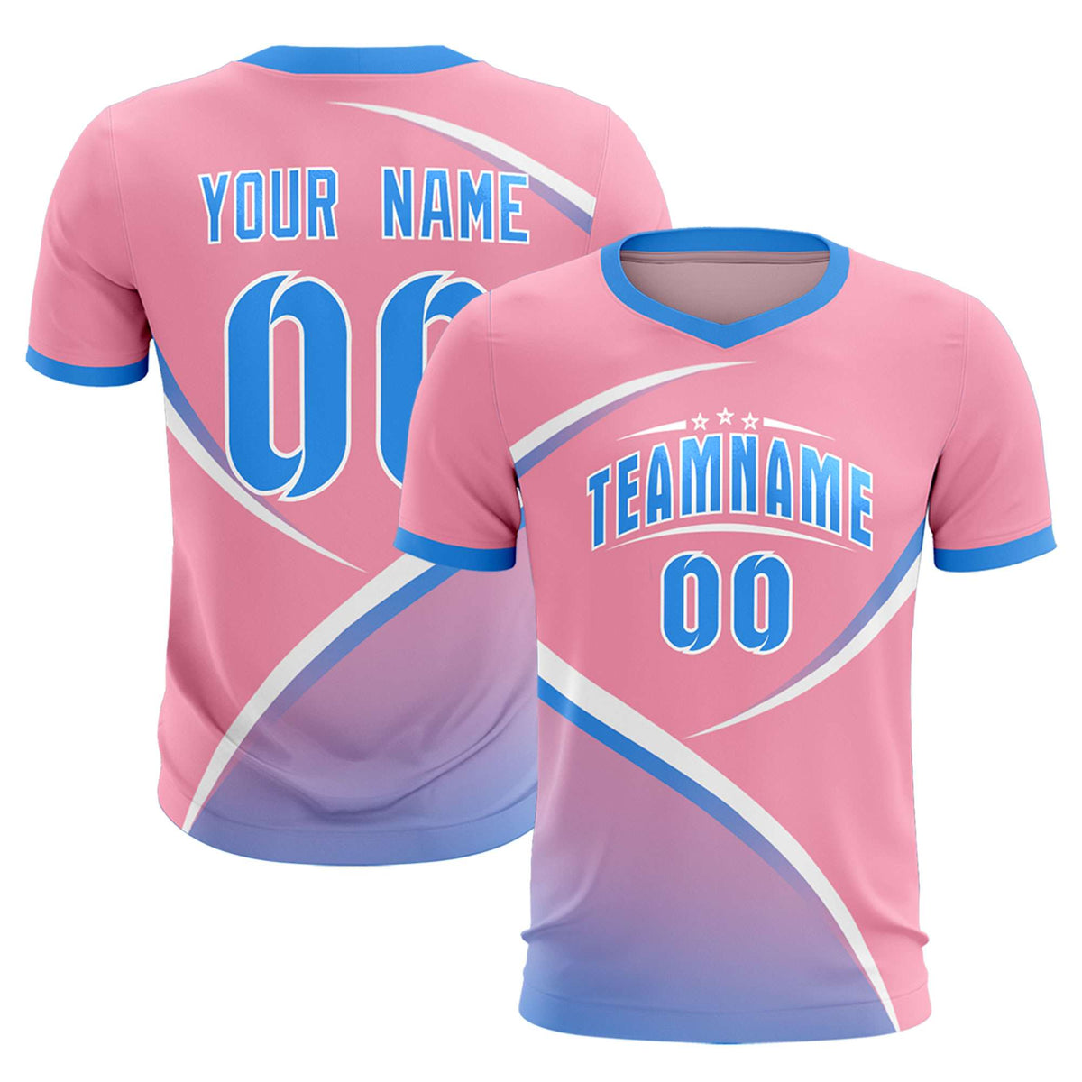Custom Light Pink Powder Blue Color Block Training Uniform For Men Soccer Sets Jersey