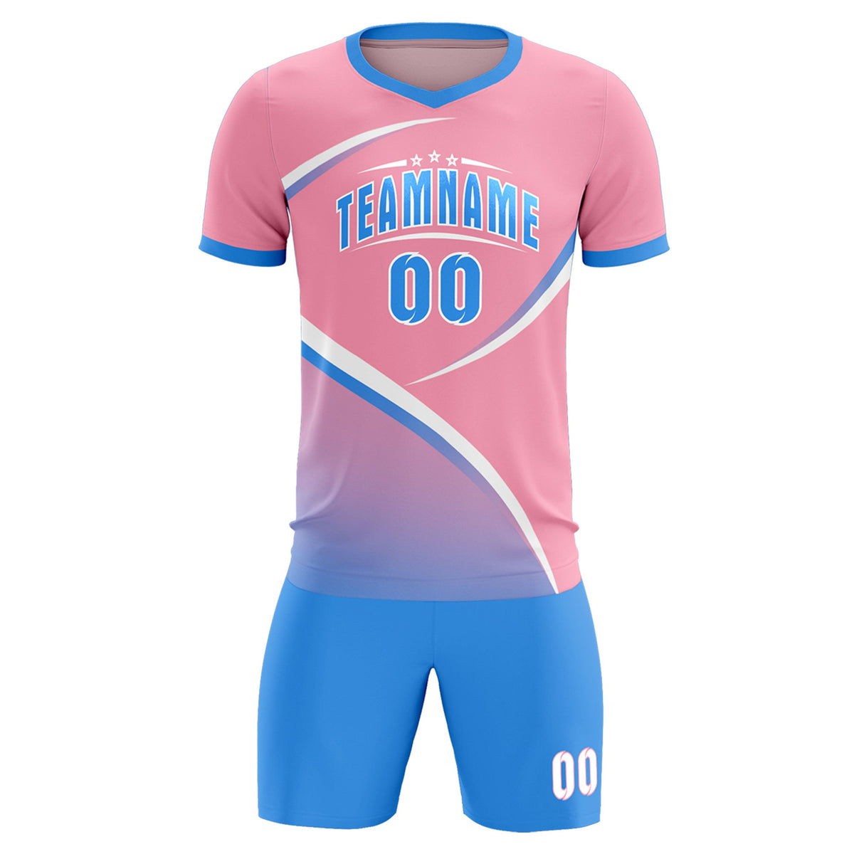 Custom Light Pink Powder Blue Color Block Training Uniform For Men Soccer Sets Jersey