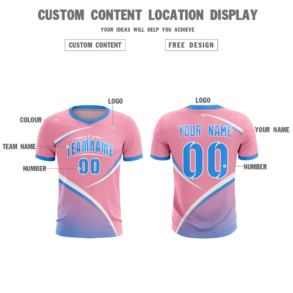 Custom Light Pink Powder Blue Color Block Training Uniform For Men Soccer Sets Jersey