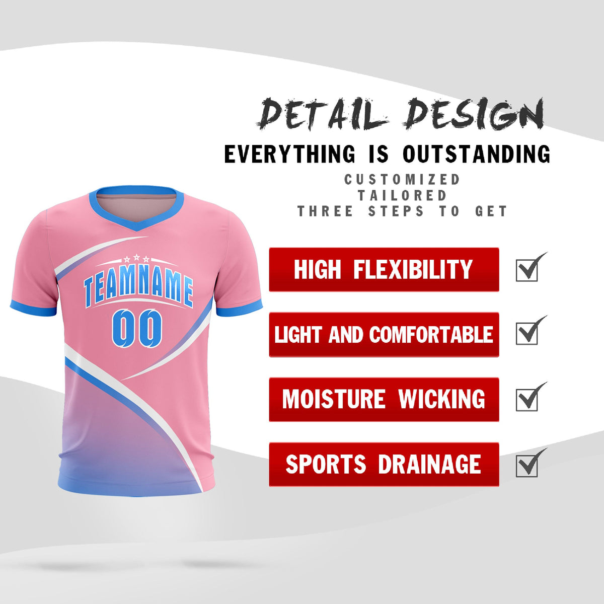 Custom Light Pink Powder Blue Color Block Training Uniform For Men Soccer Sets Jersey