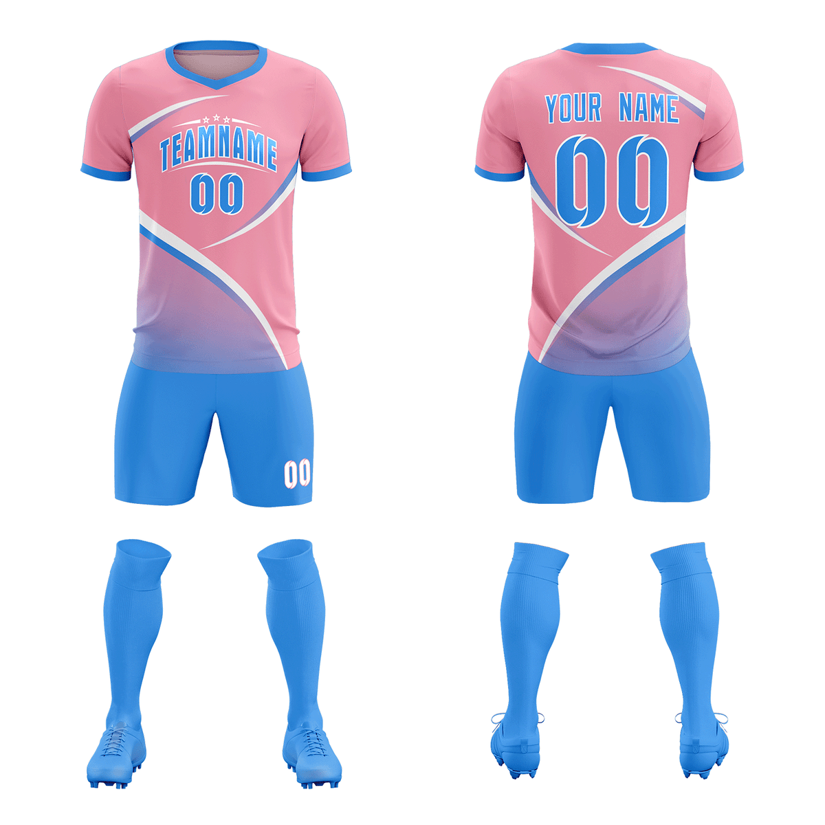 Custom Light Pink Powder Blue Color Block Training Uniform For Men Soccer Sets Jersey