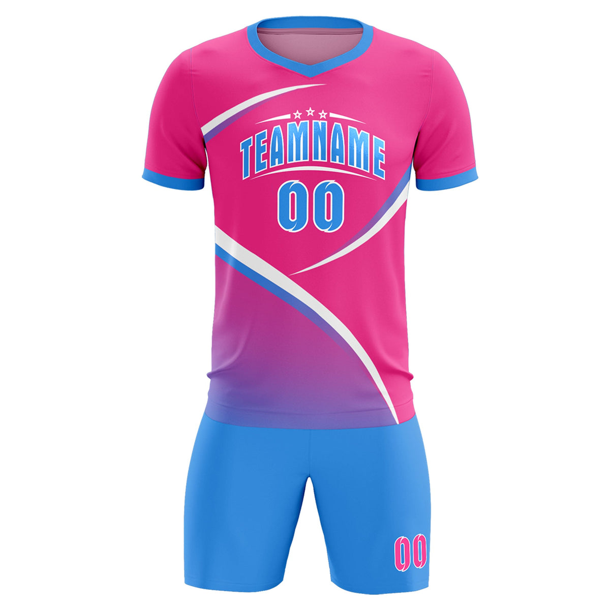 Custom Pink Powder Blue Color Block Training Uniform For Men Soccer Sets Jersey