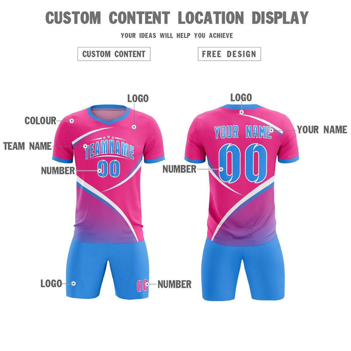 Custom Pink Powder Blue Color Block Training Uniform For Men Soccer Sets Jersey