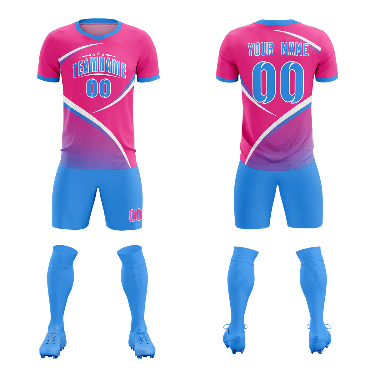 Custom Pink Powder Blue Color Block Training Uniform For Men Soccer Sets Jersey