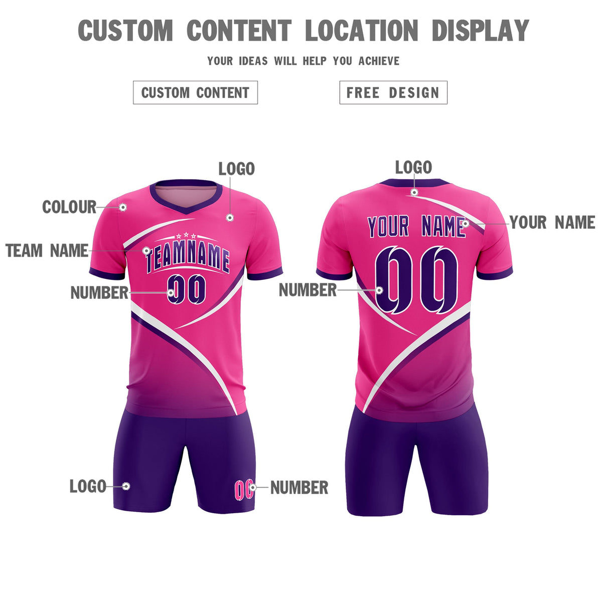 Custom Pink Purple Color Block Training Uniform For Men Soccer Sets Jersey