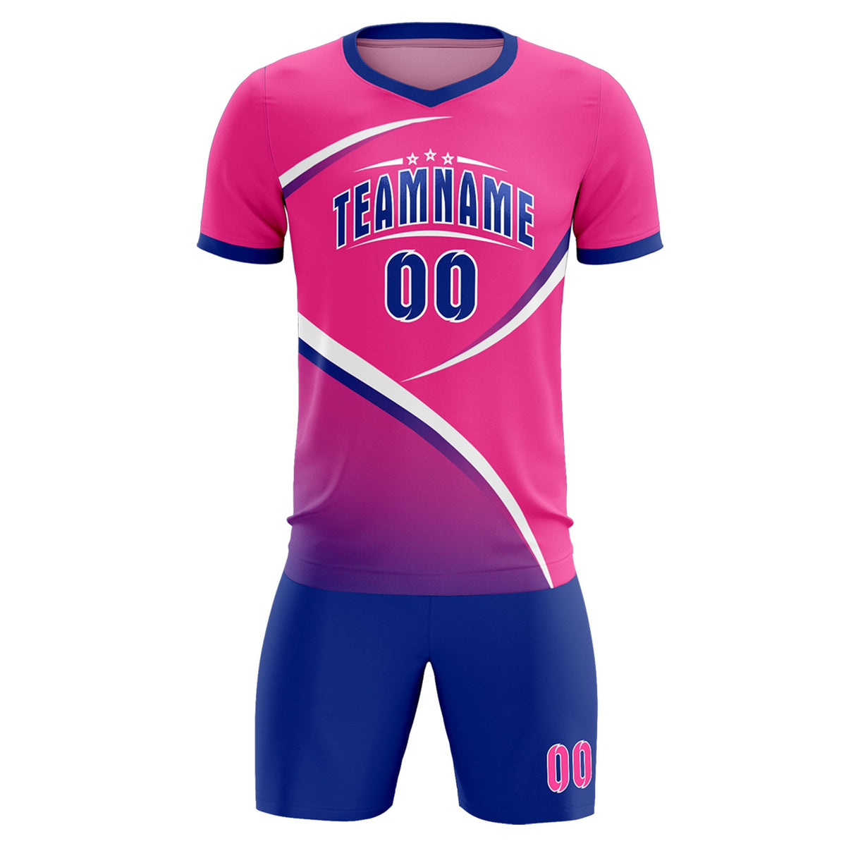 Custom Pink Royal Color Block Training Uniform For Men Soccer Sets Jersey