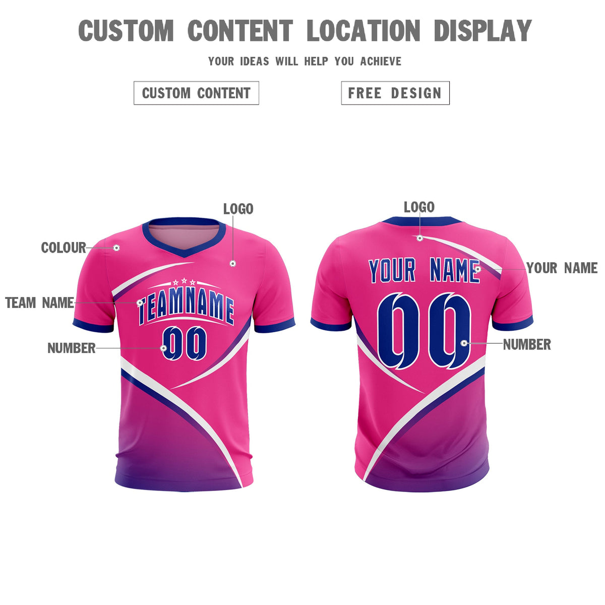 Custom Pink Royal Color Block Training Uniform For Men Soccer Sets Jersey