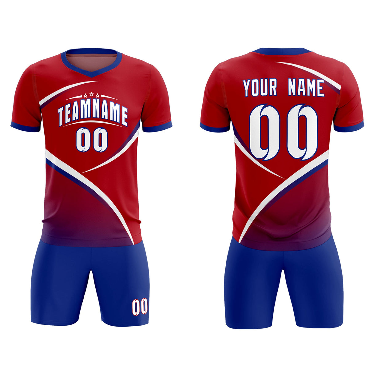 Custom Red Royal Color Block Training Uniform For Men Soccer Sets Jersey