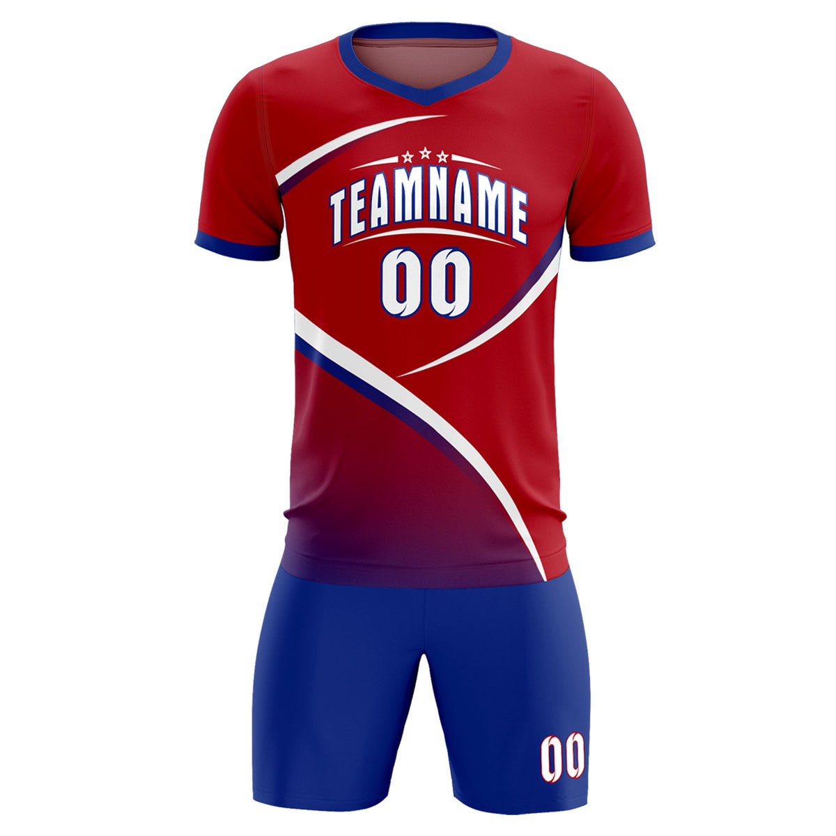 Custom Red Royal Color Block Training Uniform For Men Soccer Sets Jersey