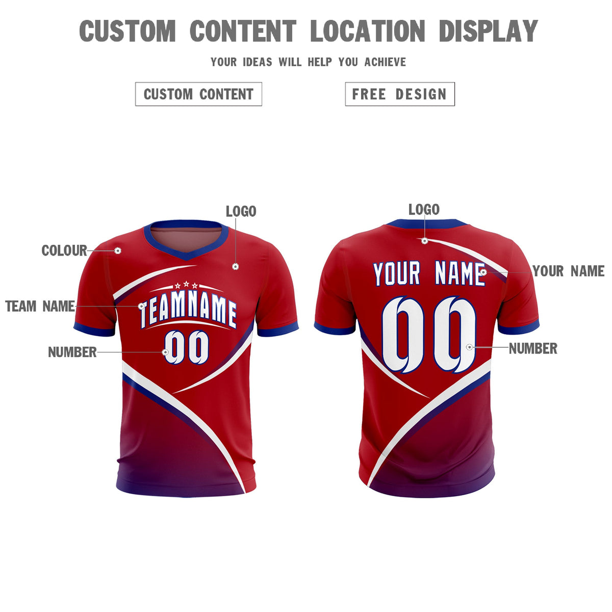 Custom Red Royal Color Block Training Uniform For Men Soccer Sets Jersey