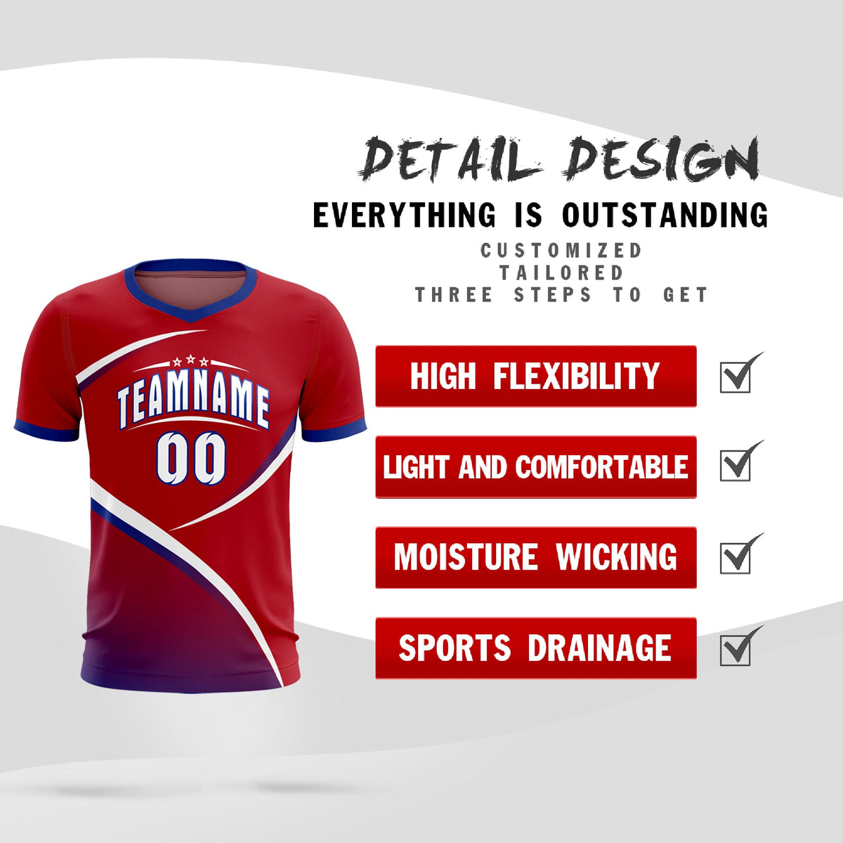 Custom Red Royal Color Block Training Uniform For Men Soccer Sets Jersey