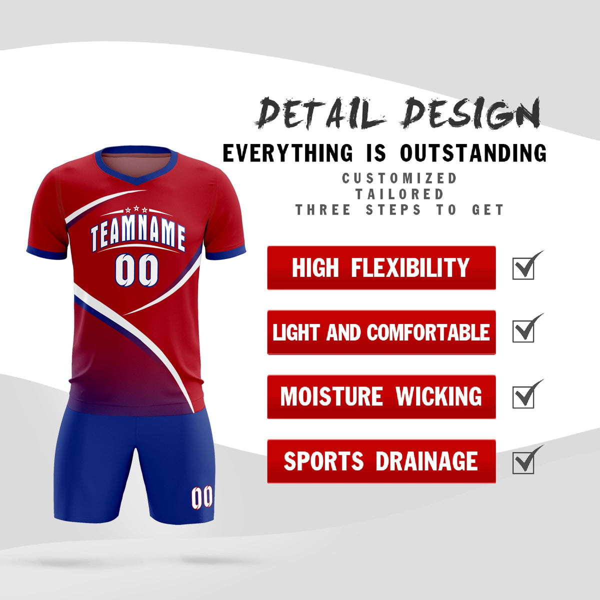 Custom Red Royal Color Block Training Uniform For Men Soccer Sets Jersey
