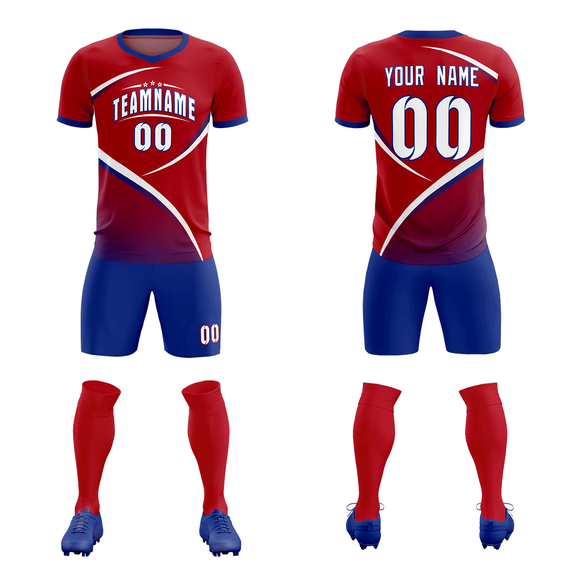 Custom Red Royal Color Block Training Uniform For Men Soccer Sets Jersey
