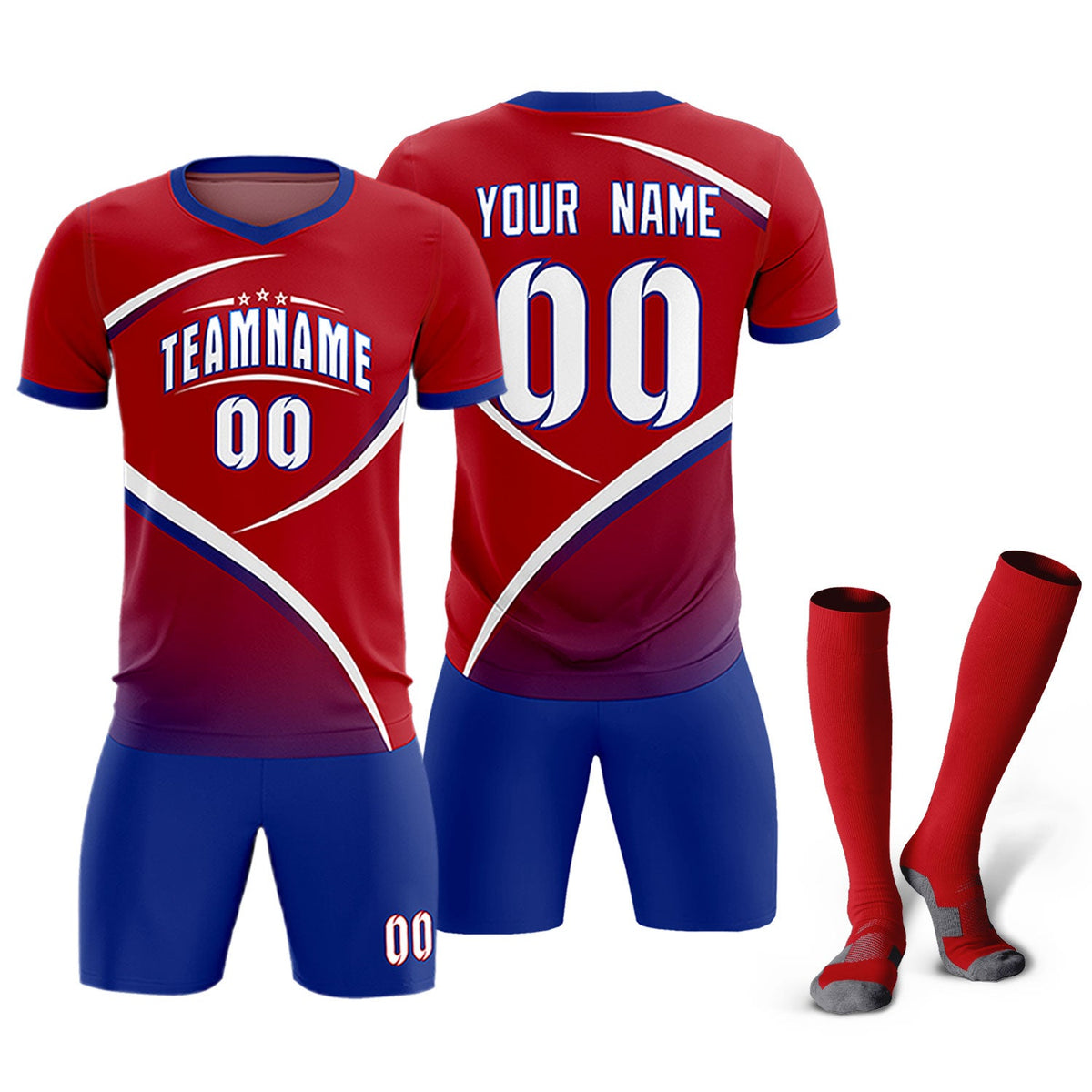 Custom Red Royal Color Block Training Uniform For Men Soccer Sets Jersey