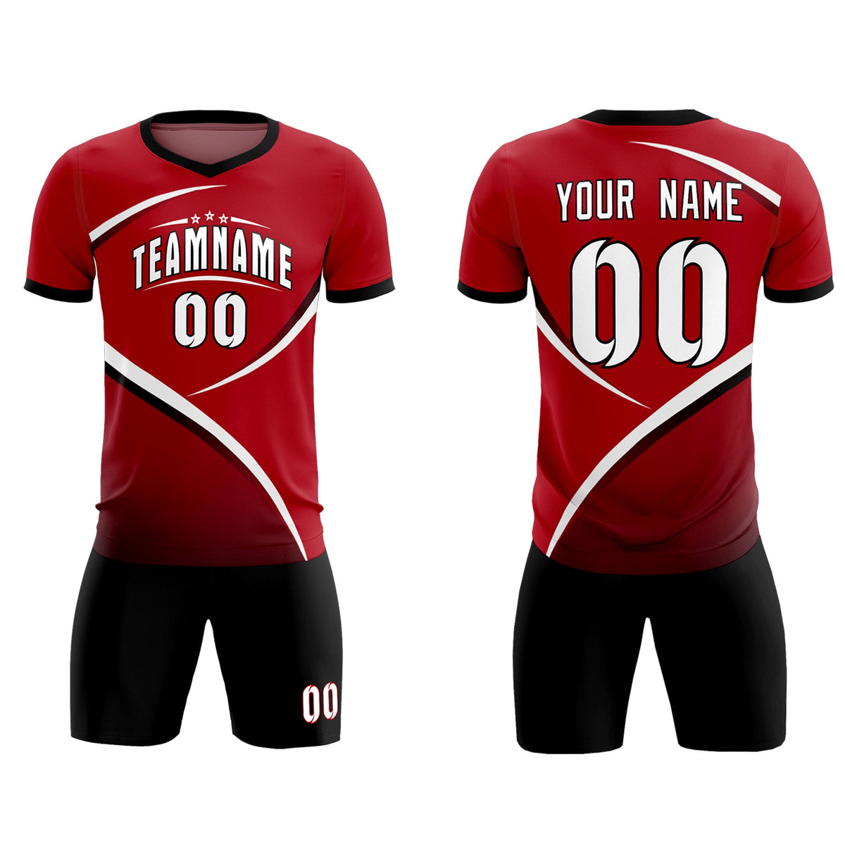 Custom Red Black Color Block Training Uniform For Men Soccer Sets Jersey