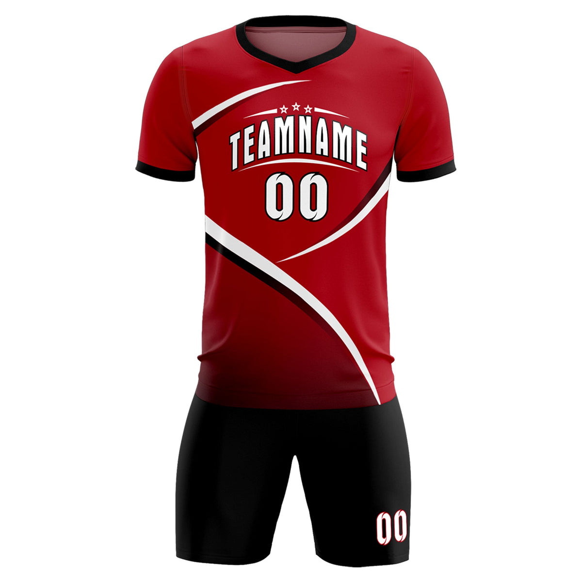 Custom Red Black Color Block Training Uniform For Men Soccer Sets Jersey