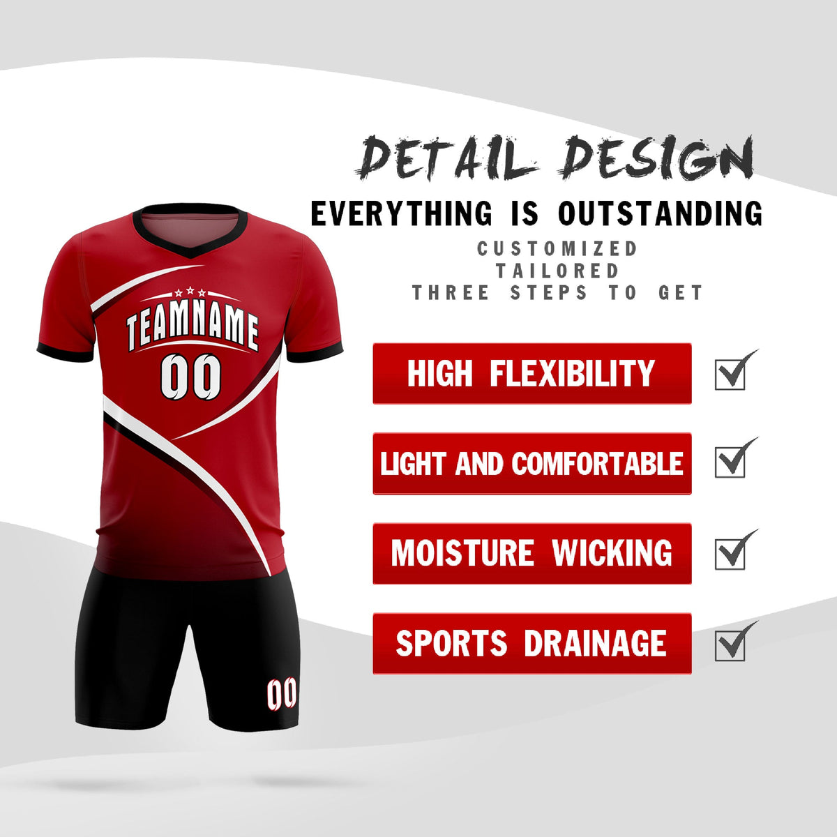 Custom Red Black Color Block Training Uniform For Men Soccer Sets Jersey