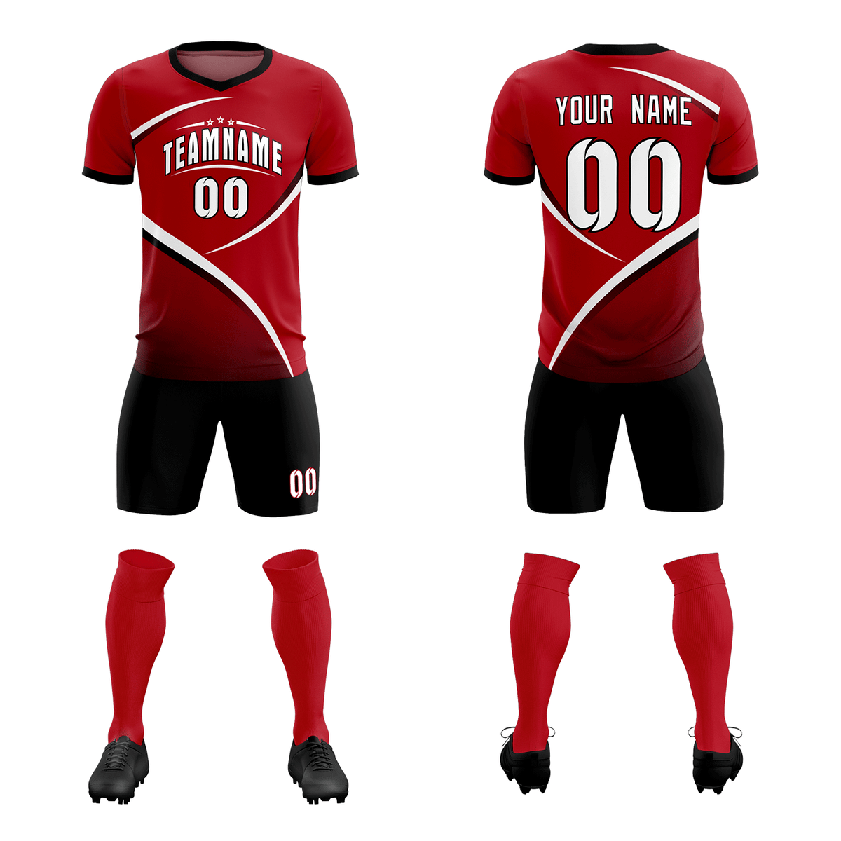 Custom Red Black Color Block Training Uniform For Men Soccer Sets Jersey