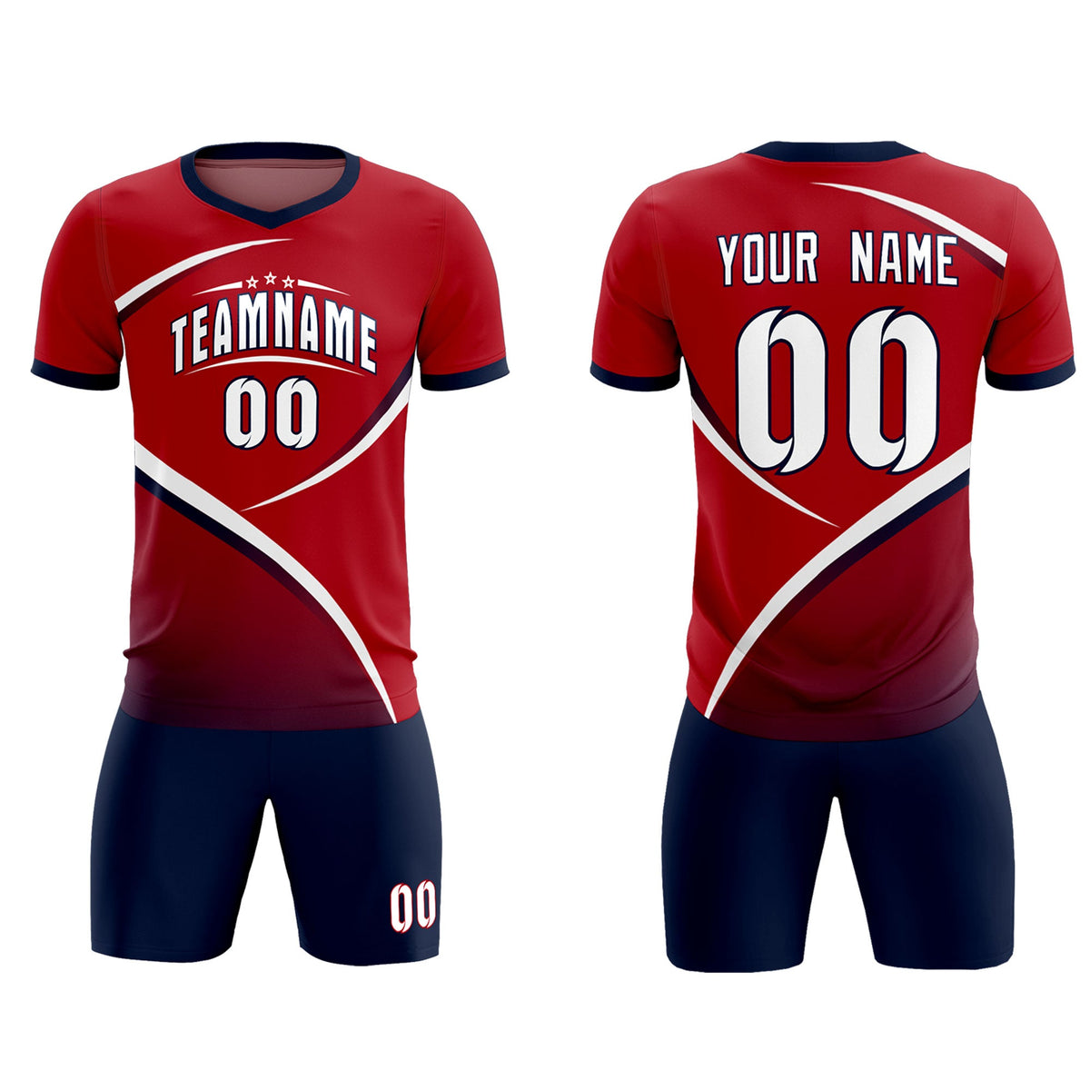 Custom Red Navy Color Block Training Uniform For Men Soccer Sets Jersey