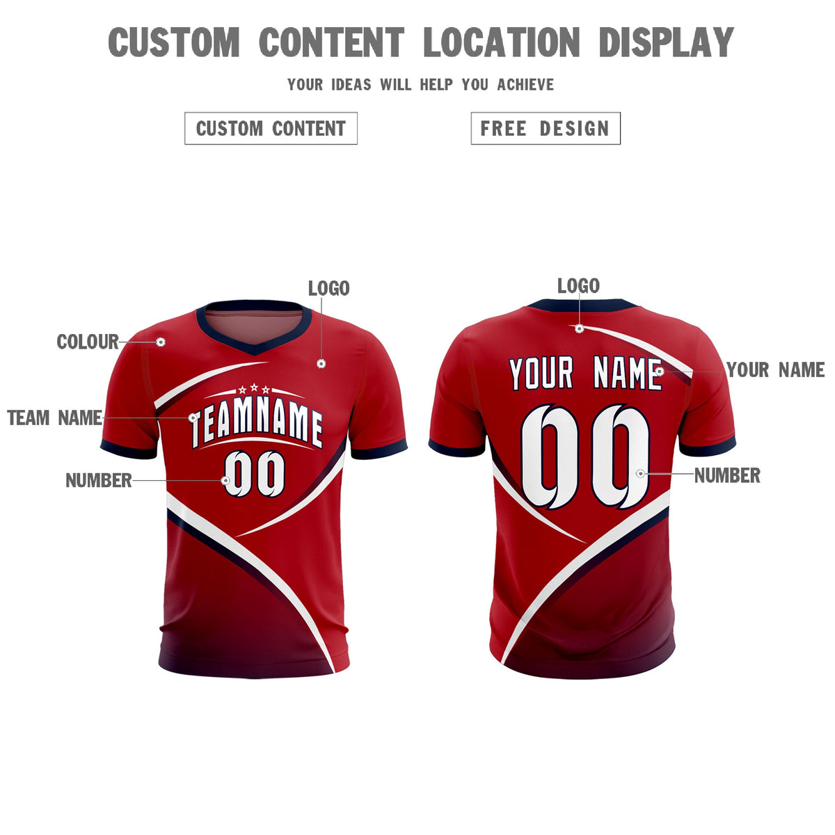 Custom Red Navy Color Block Training Uniform For Men Soccer Sets Jersey