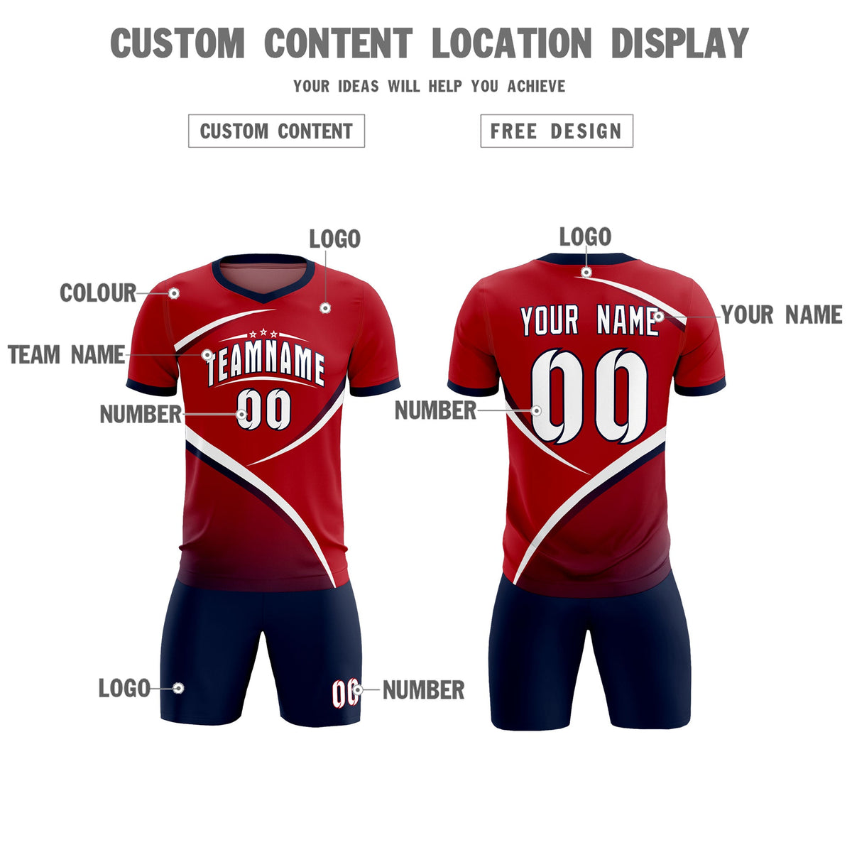 Custom Red Navy Color Block Training Uniform For Men Soccer Sets Jersey