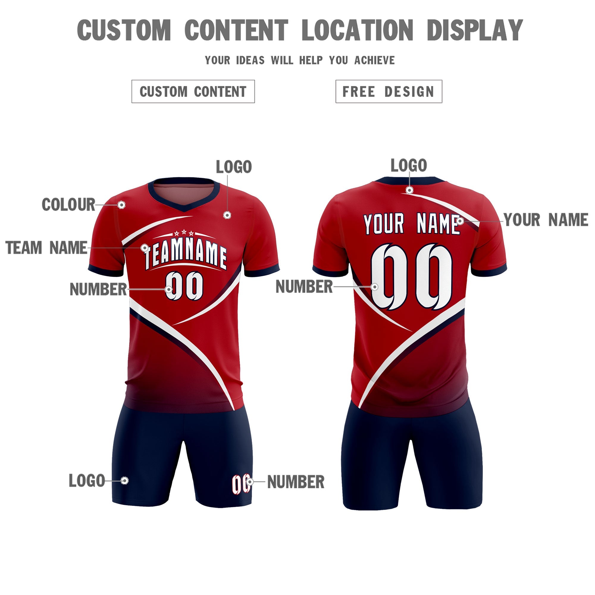 Custom Red Navy Color Block Training Uniform For Men Soccer Sets Jersey