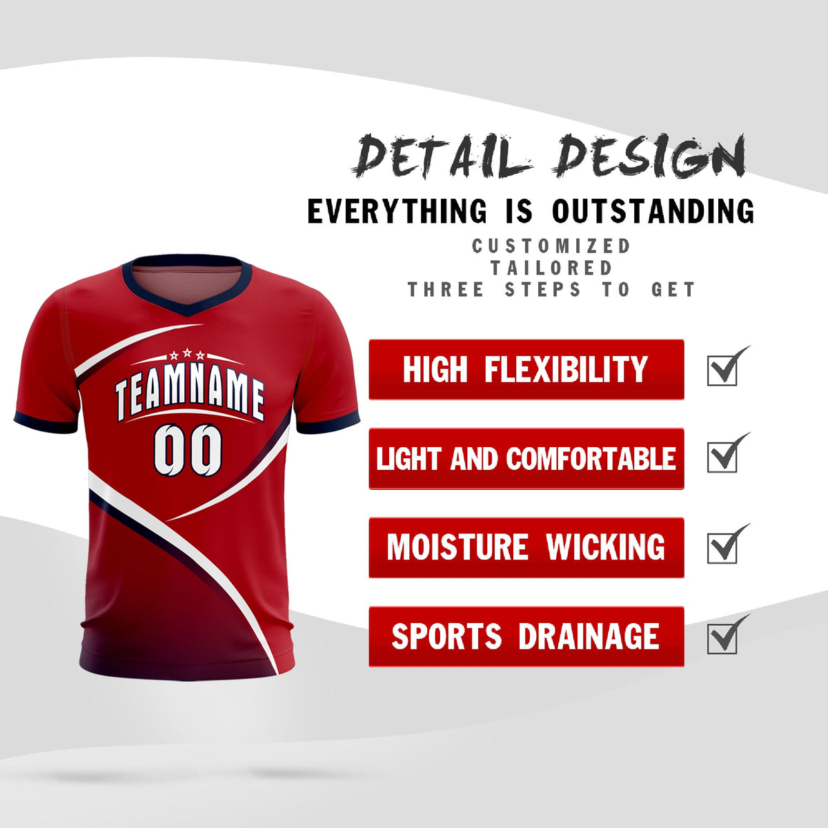 Custom Red Navy Color Block Training Uniform For Men Soccer Sets Jersey