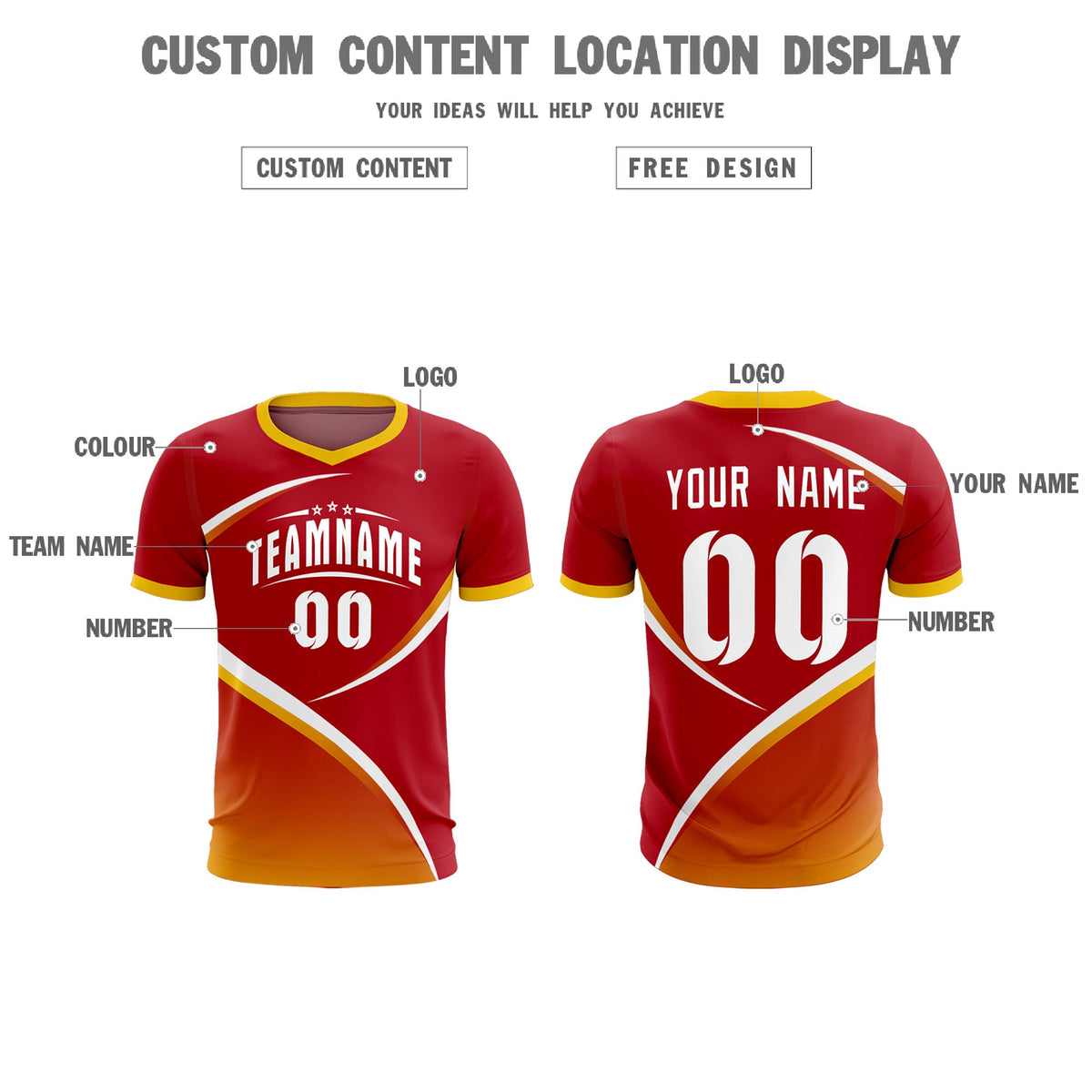 Custom Red Gold Color Block Training Uniform For Men Soccer Sets Jersey