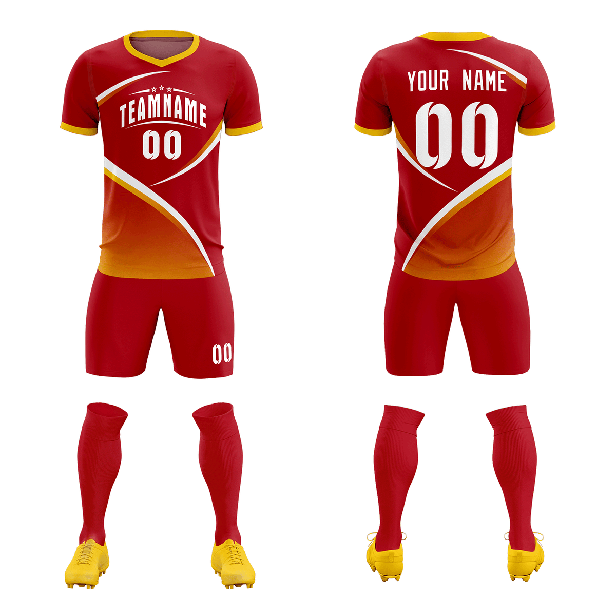 Custom Red Gold Color Block Training Uniform For Men Soccer Sets Jersey