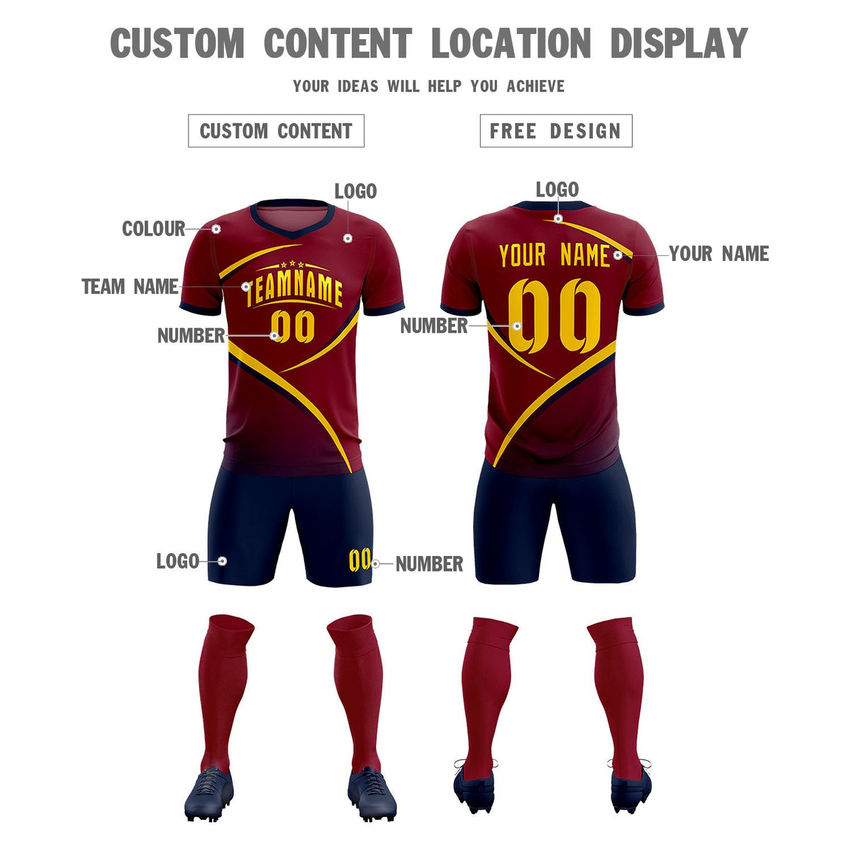 Custom Crimson Navy Color Block Training Uniform For Men Soccer Sets Jersey