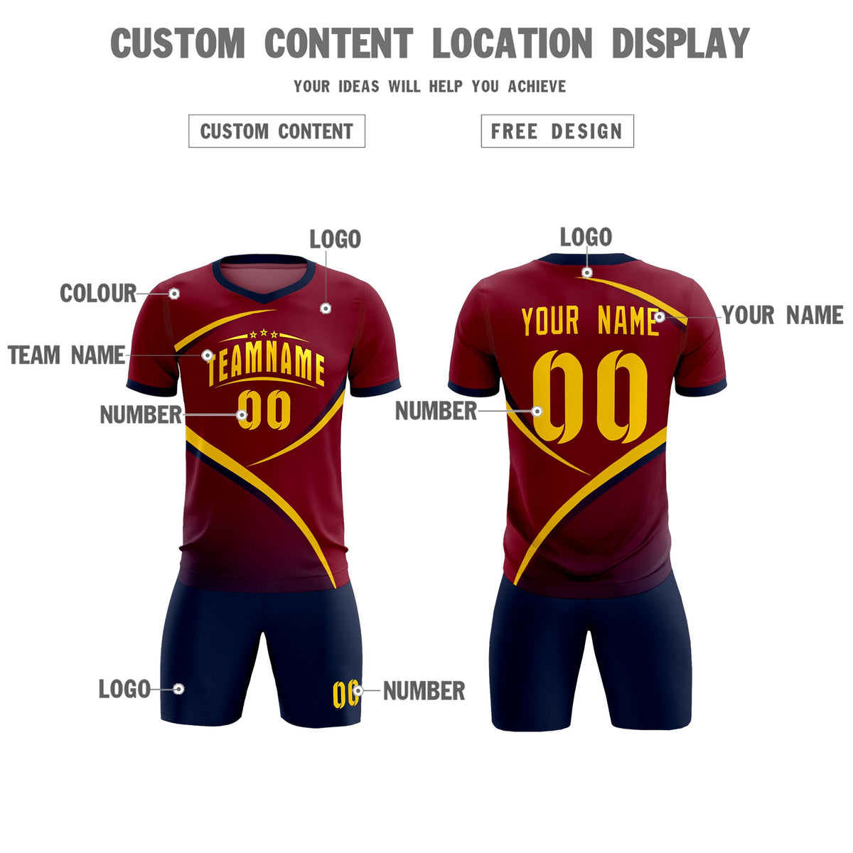 Custom Crimson Navy Color Block Training Uniform For Men Soccer Sets Jersey