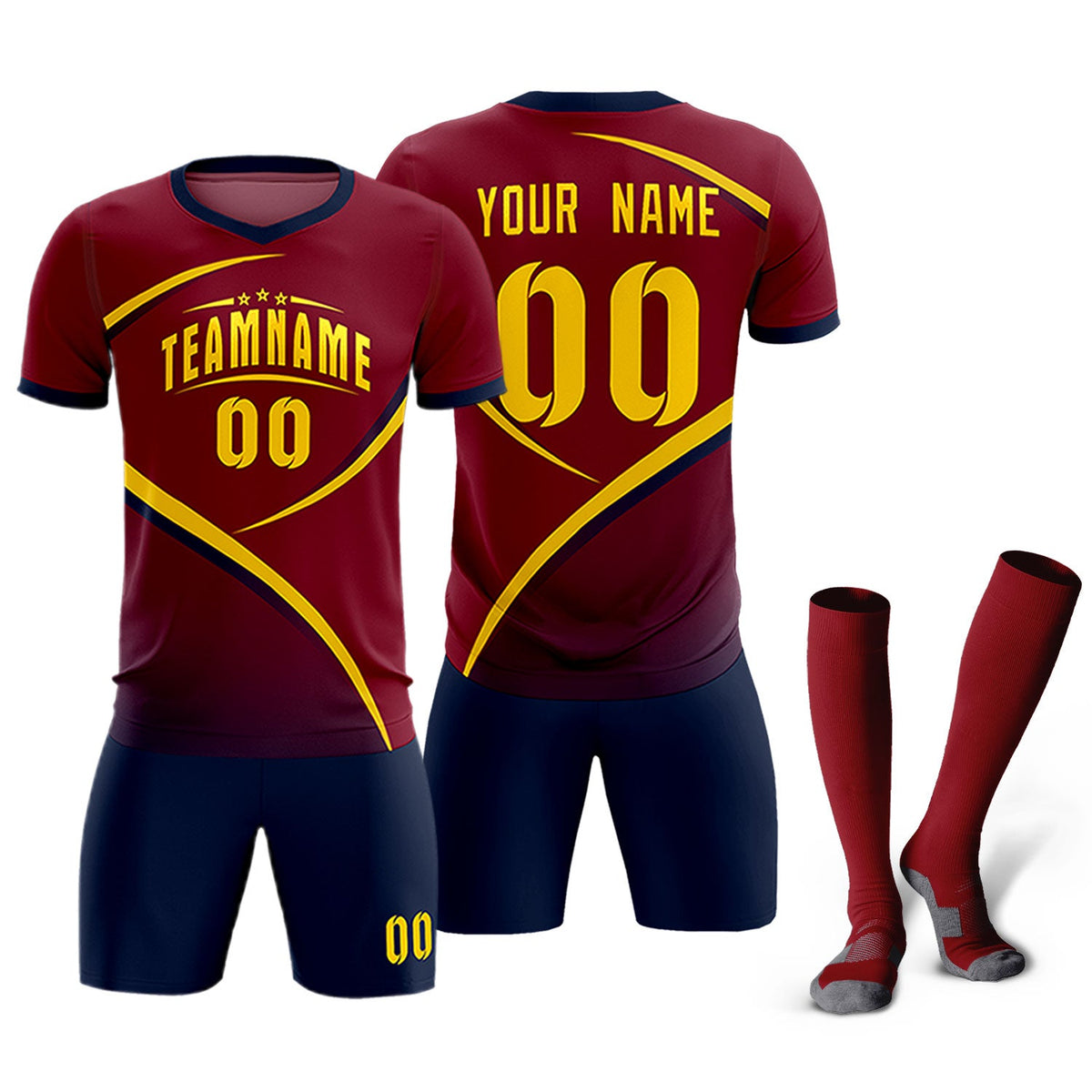 Custom Crimson Navy Color Block Training Uniform For Men Soccer Sets Jersey