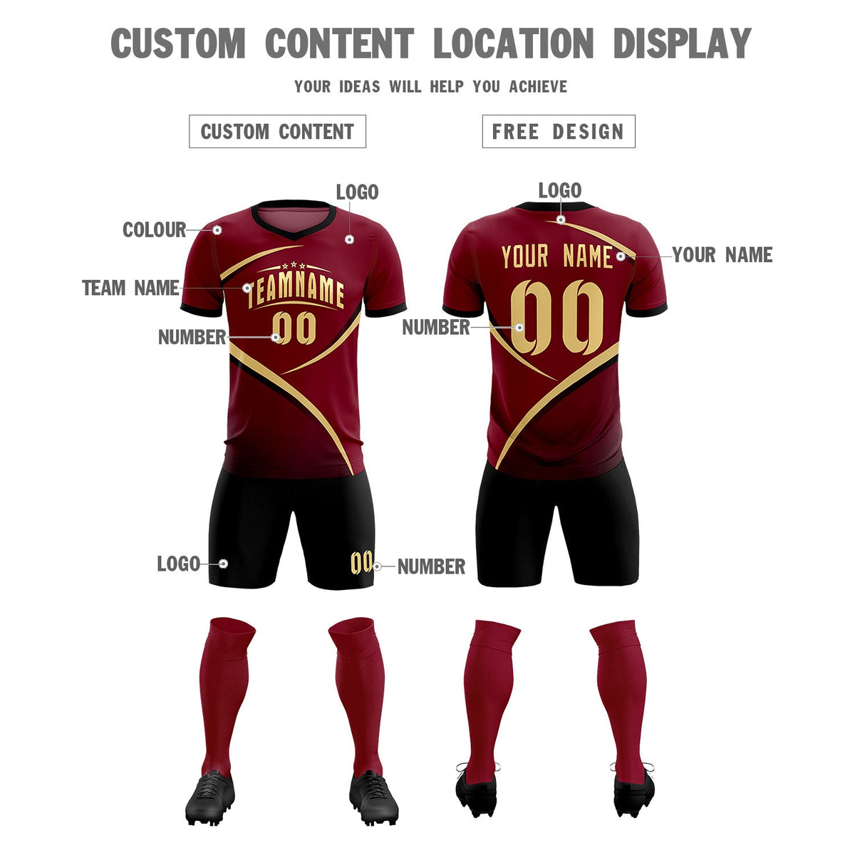 Custom Crimson Black Color Block Training Uniform For Men Soccer Sets Jersey