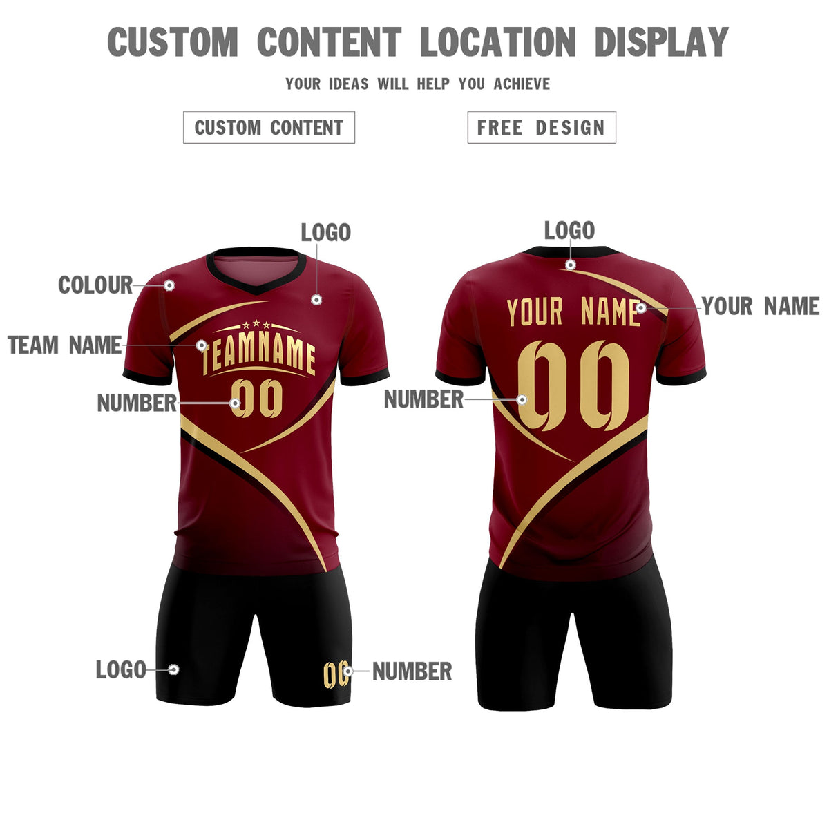 Custom Crimson Black Color Block Training Uniform For Men Soccer Sets Jersey