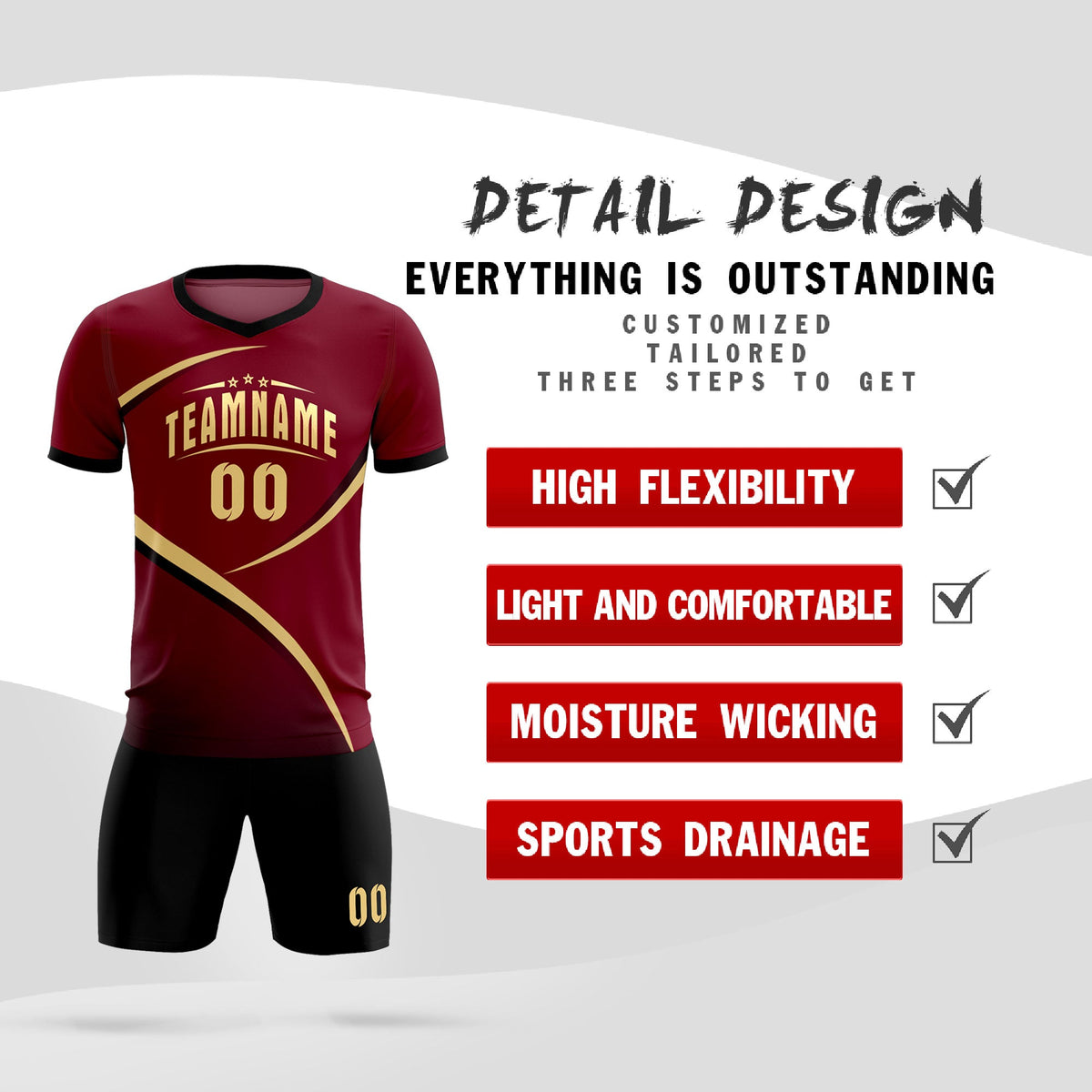 Custom Crimson Black Color Block Training Uniform For Men Soccer Sets Jersey