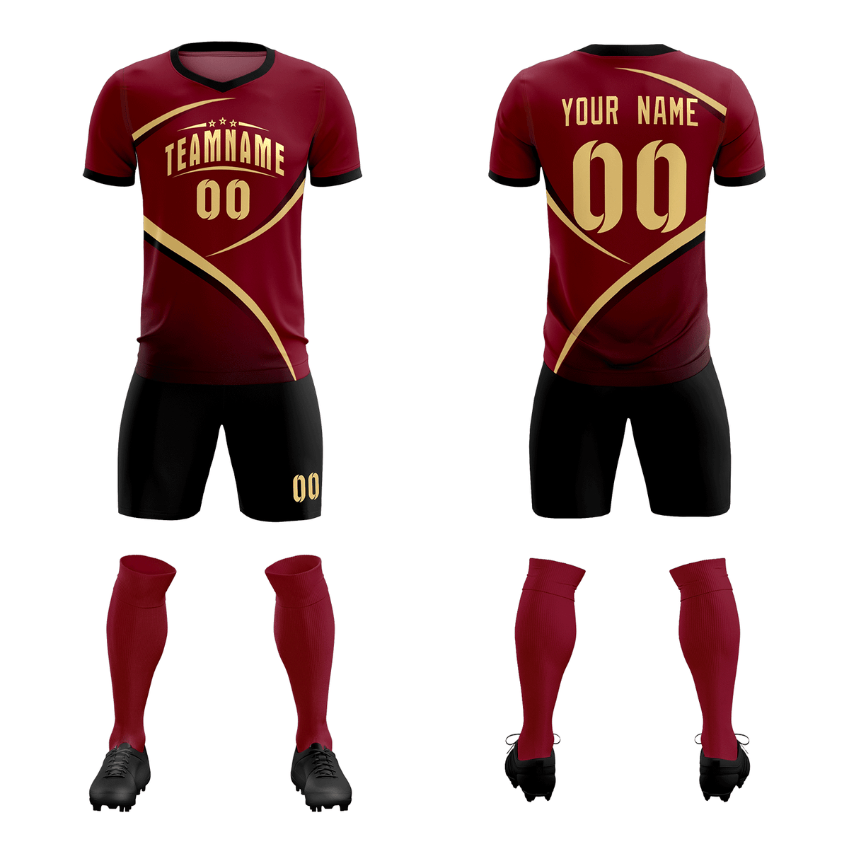 Custom Crimson Black Color Block Training Uniform For Men Soccer Sets Jersey